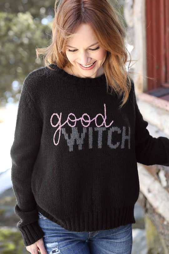 Black Embroidered Good Witch Sweater