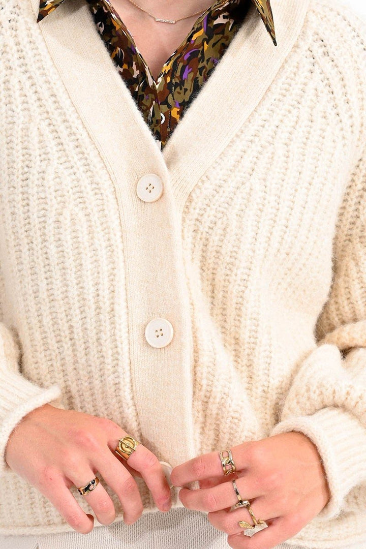 Cream Relaxed Fit V-Neck Cardigan