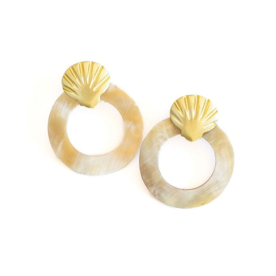 Gold Shell Double Circle Stud Earrings