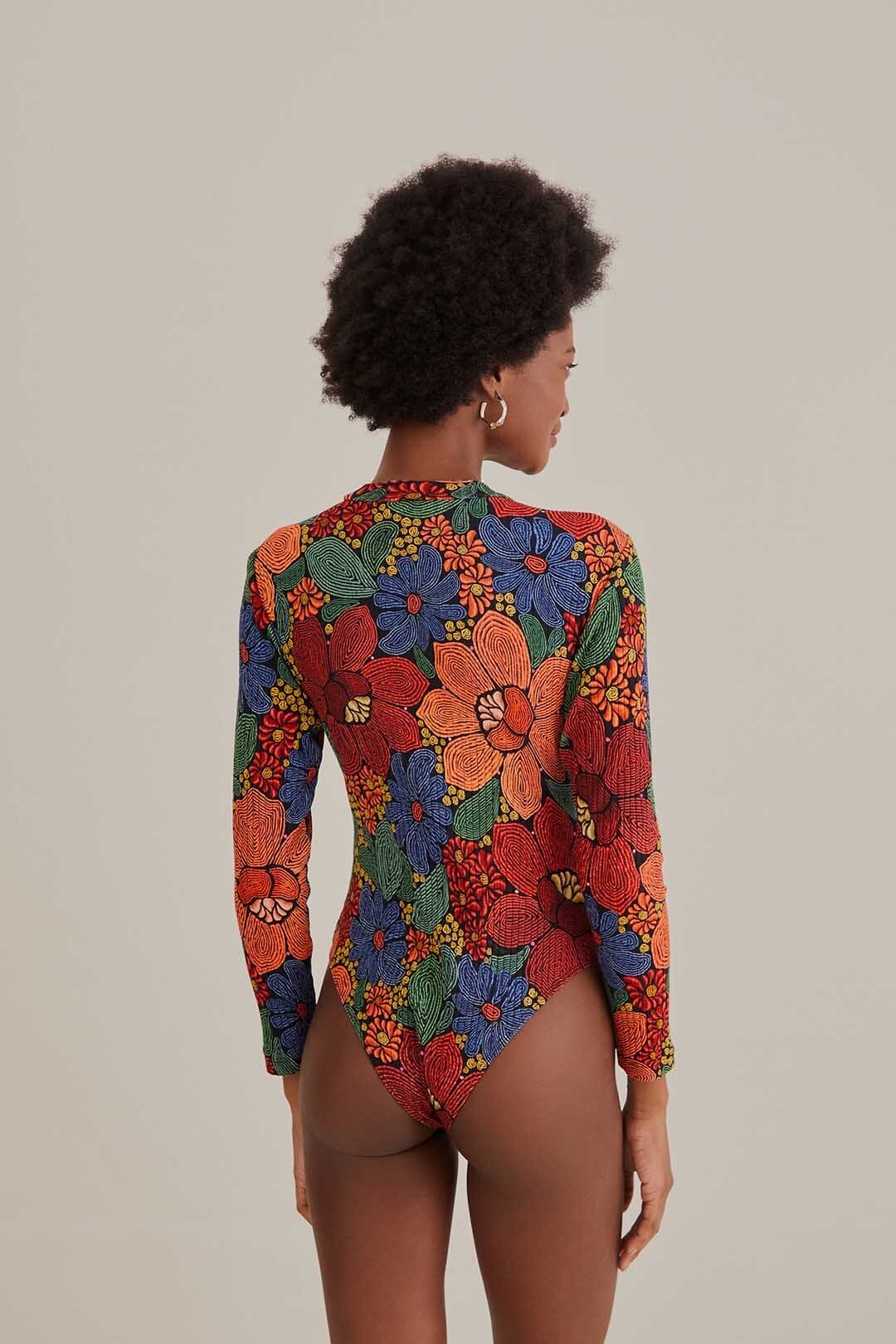 Multi Color Stitched Flowers Organic Cotton Body Suit