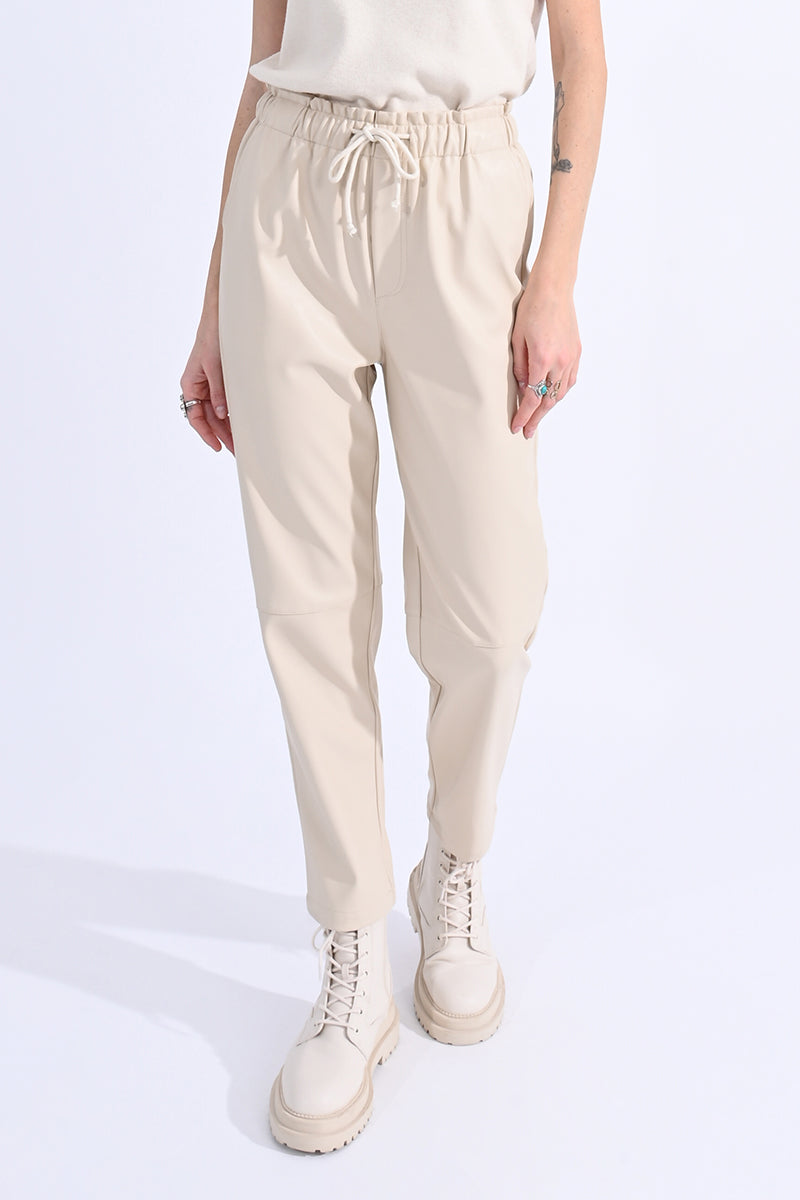 Off White Faux Leather Straight Leg Pant