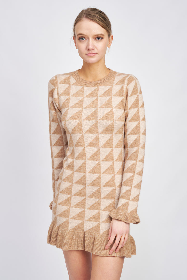 Taupe Fitted Jacquard Knit  Blaise Dress
