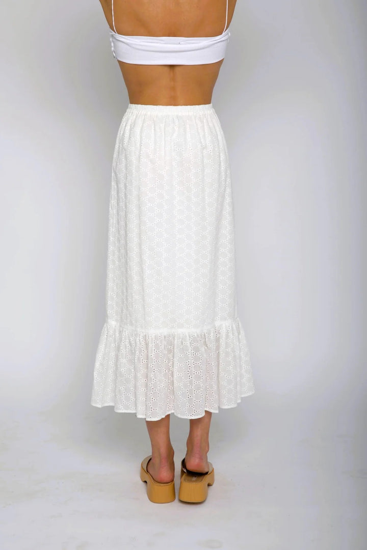White Agnes Eyelet Midi Skirt