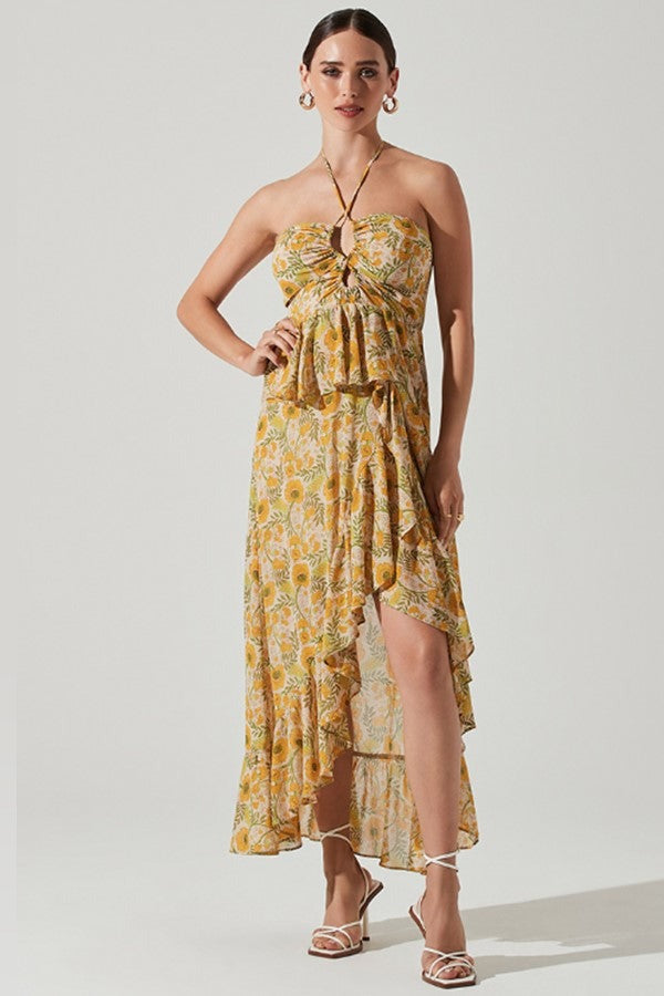 Yellow Floral Print Vivee Maxi Dress