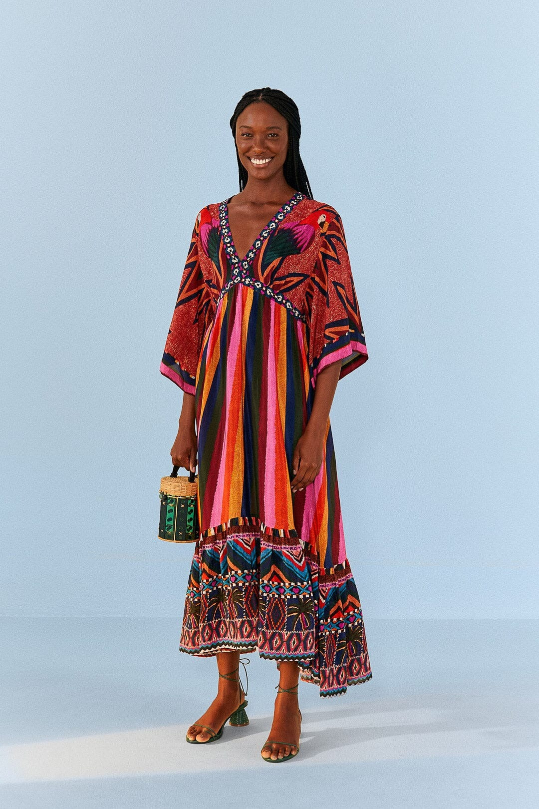 Macaw Show Kimono Sleeve Maxi Dress