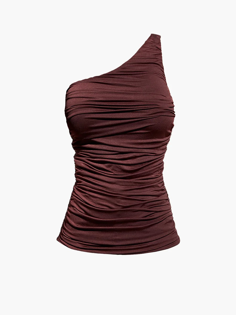 Mahogany Ruched One-Shoulder Blaire Top