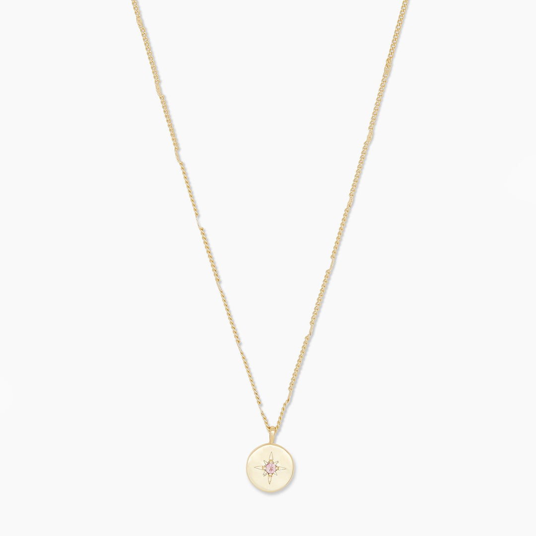 October Gold Pink Tourmaline Birthstone Coin Necklace