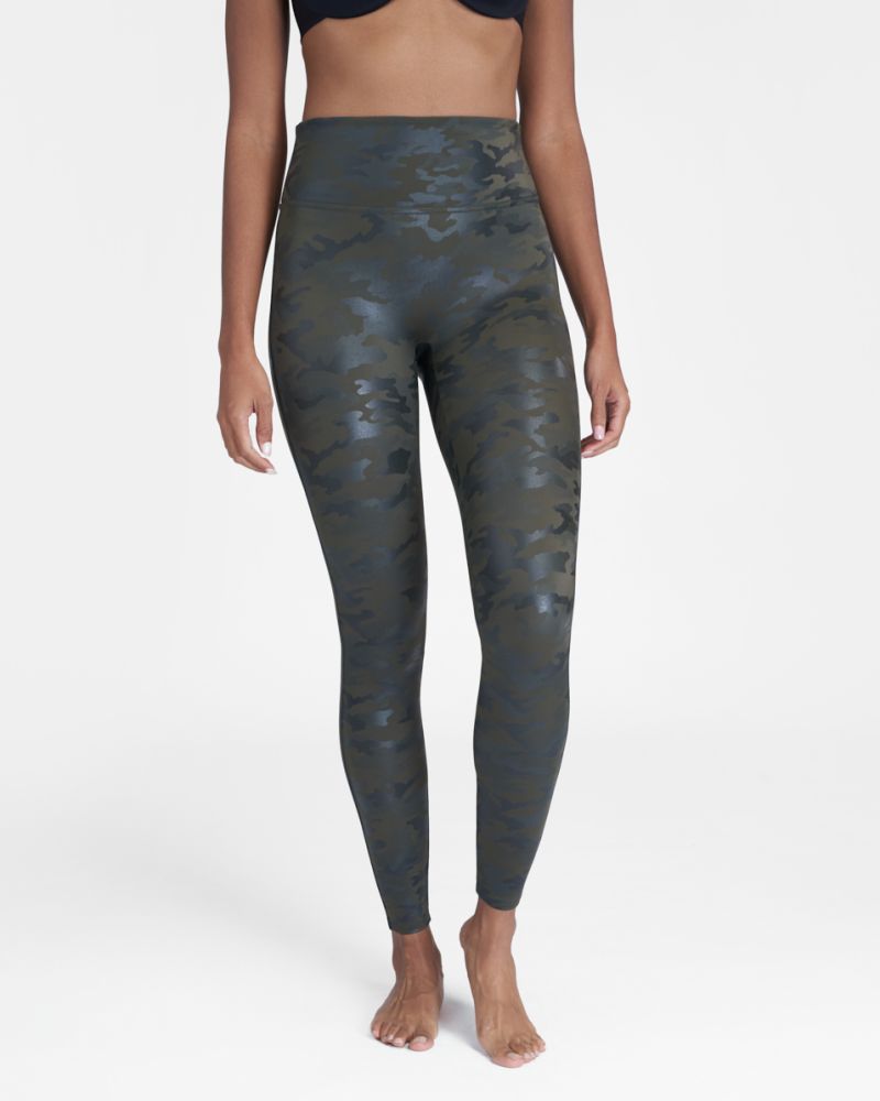 Green Camouflage Faux Leather Spanx Leggings