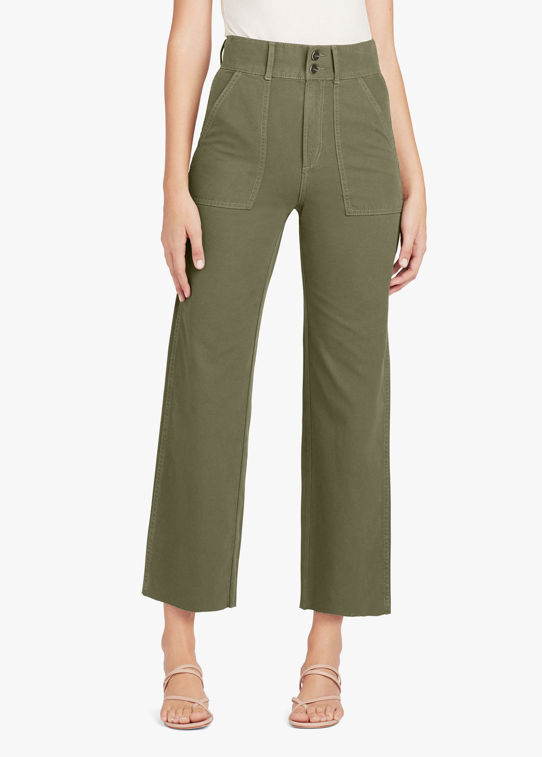 Olive High-Rise Wide Leg Cropped Jean